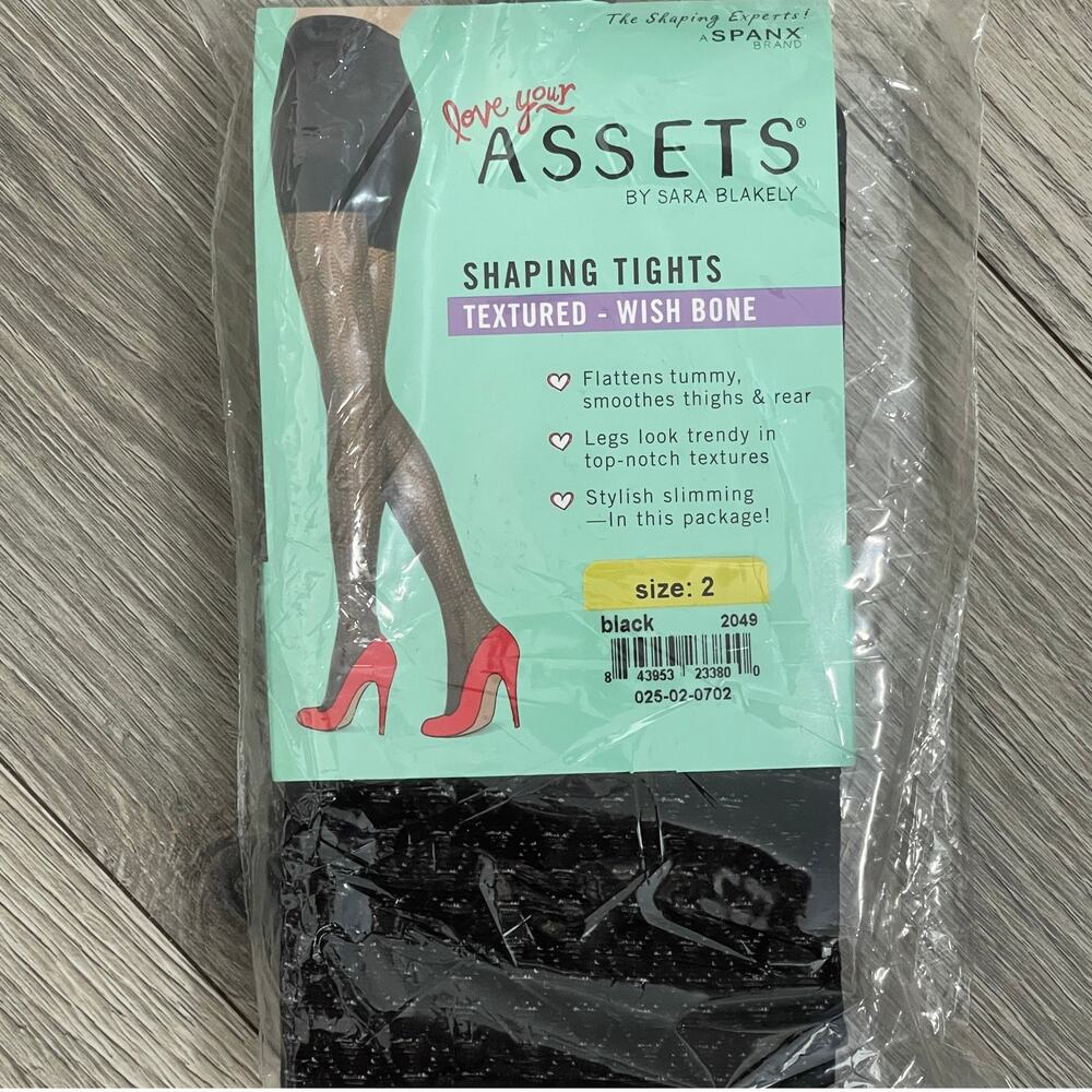 Love Your Assets Textured Wish Bone Shaping Tights 2049 - Black - Size 2
